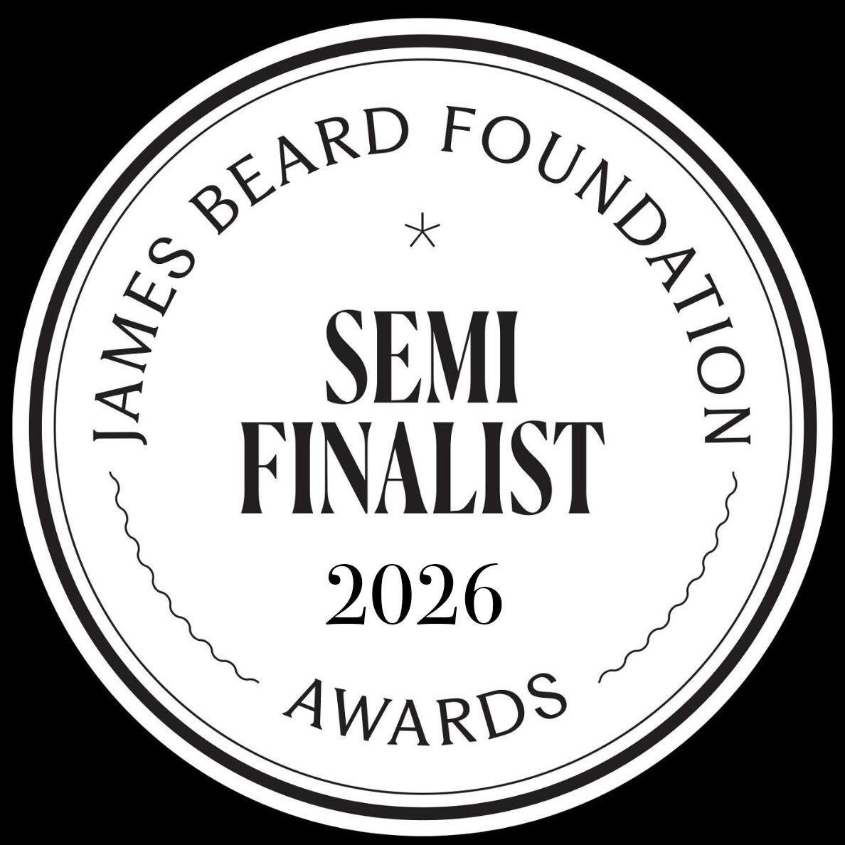 James Beard Foundation Awards semi-finalist 2026 circular black-and-white badge