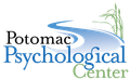 Potomac Psychological Center logo in black, blue, and green with a stylized wave and bamboo