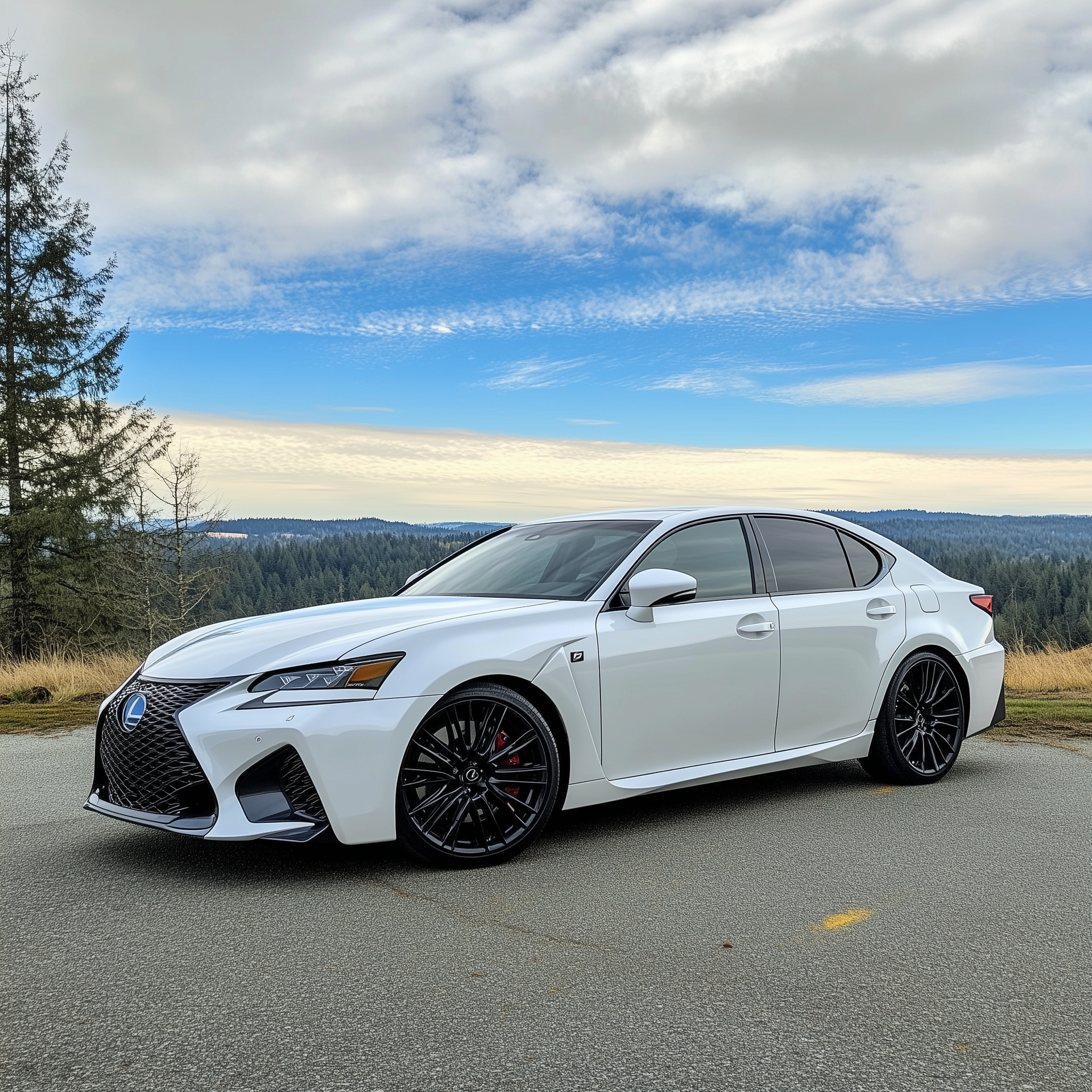 A white Lexus GS in Southern Oregon