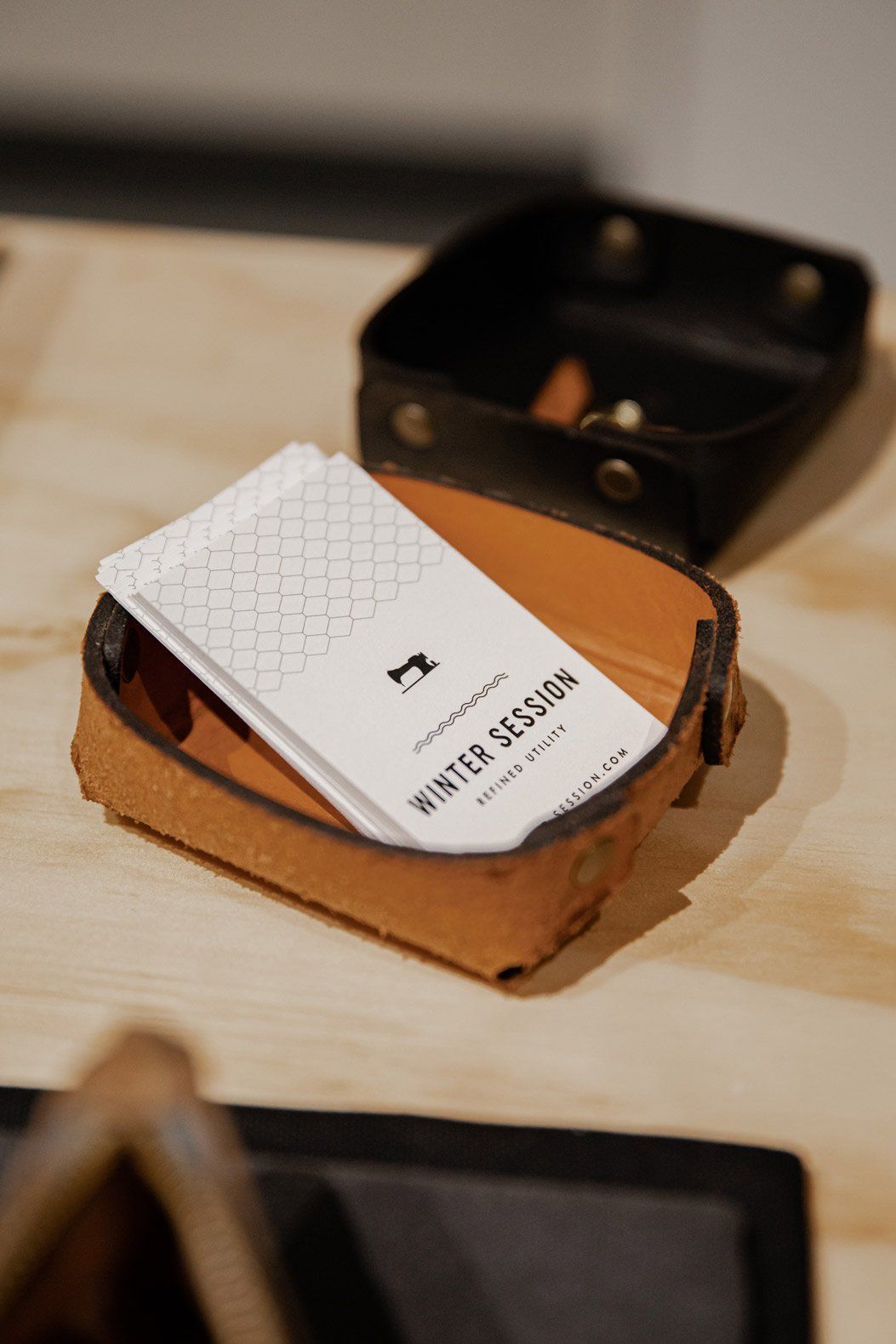 Business Card Inside Leather Container — Printing Services in Coffs Harbour, NSW