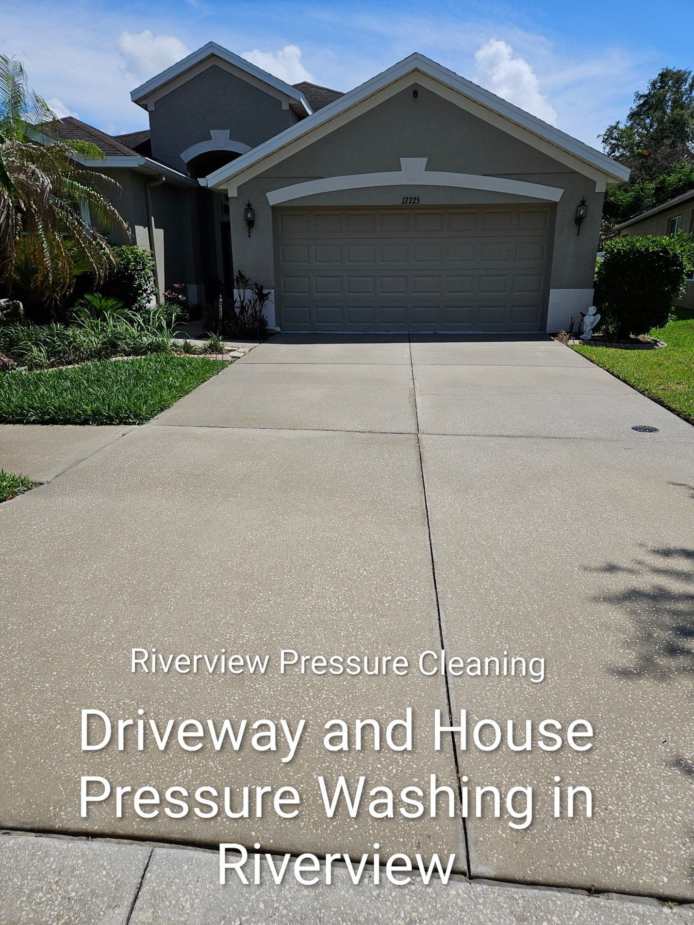 Mildew and algae buildup on driveway and house exterior in Riverview Florida
