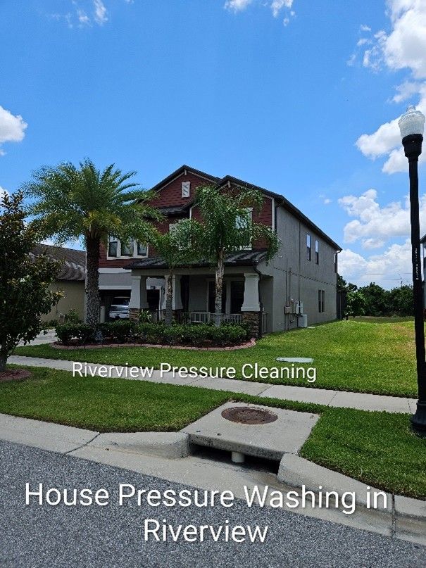 Clean house exterior in Riverview after pressure washing walls windows and fascia