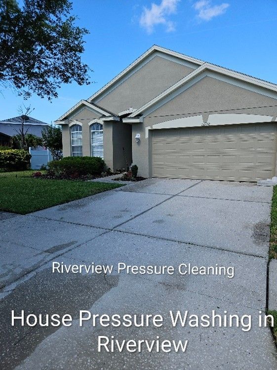 Clean house exterior in Riverview after fascia, wall, and window washing
