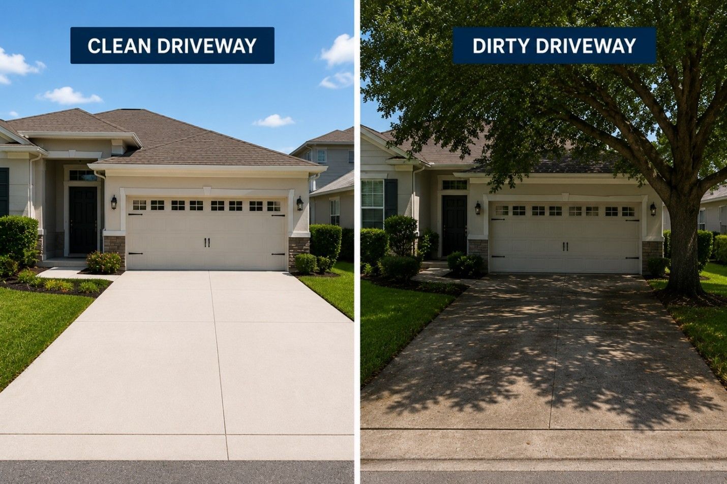 Suburban house with a “For Sale” sign on a manicured lawn and driveway.
