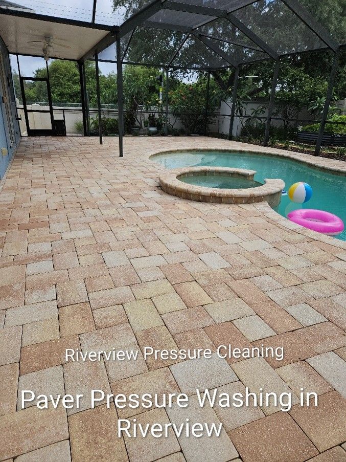 Clean pool pavers in Riverview after professional pressure washing service