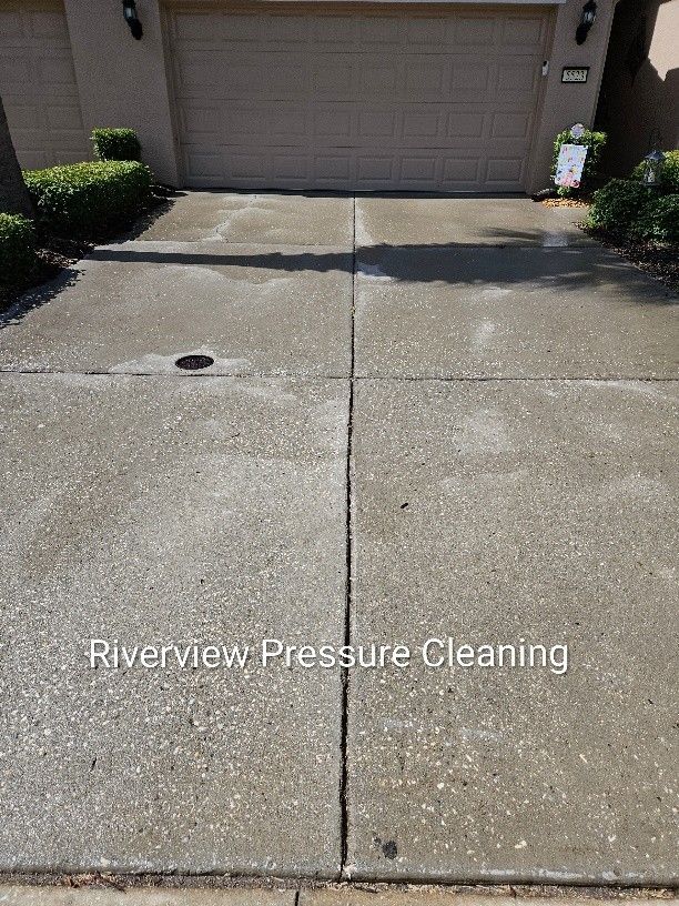Driveway with algae, mold, and dirt before driveway pressure washing in Apollo Beach FL