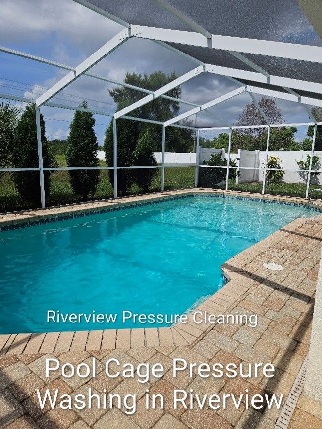 Clean pool cage, screens, and pavers after professional pressure washing in Riverview