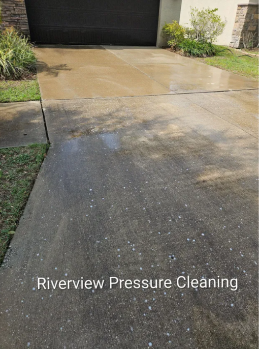 Driveway with dirt and mildew before driveway pressure washing in Riverview FL