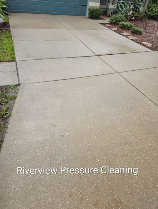 Clean driveway after professional pressure washing in Rivercrest Riverview FL