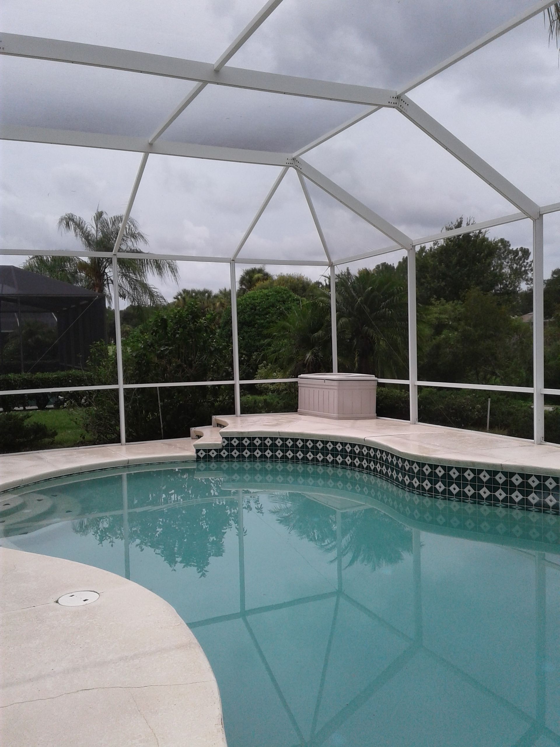 Clean pool cage after algae removal
