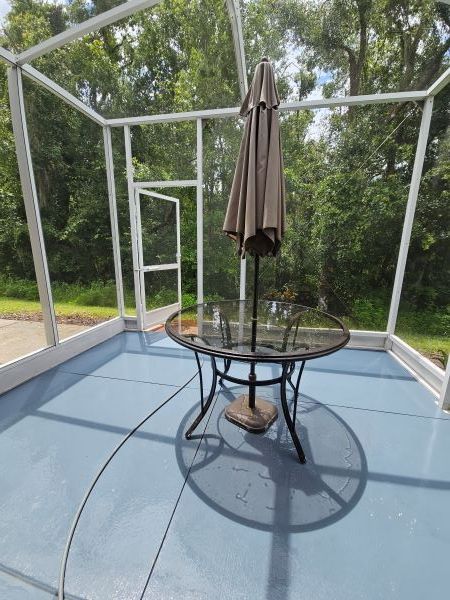 Lanai pressure washing in Lithia, FL to remove algae and mold from cage and screens