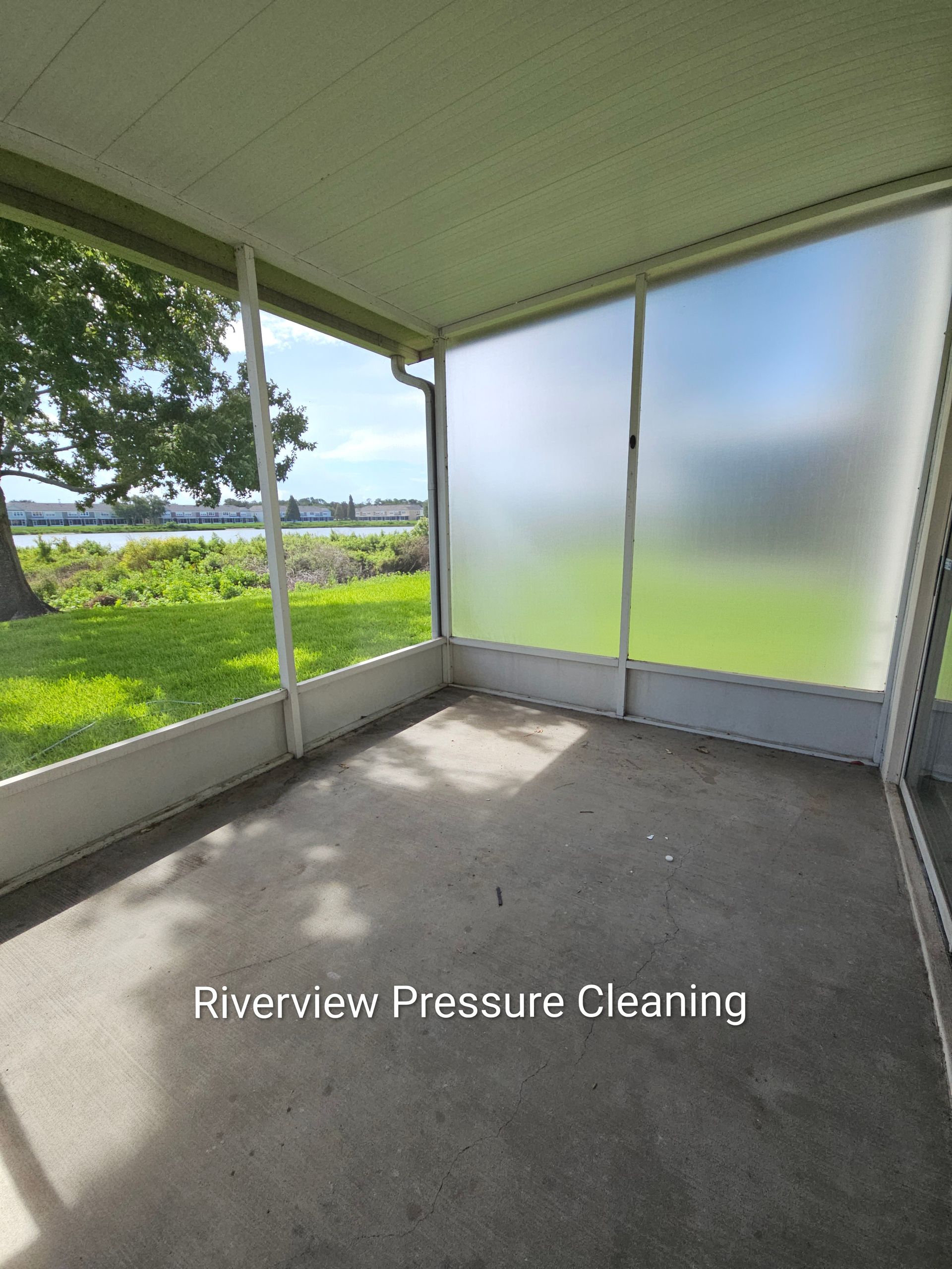 Clean pool cage screens and concrete lanai after pressure washing in Riverview FL
