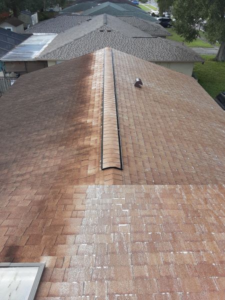 The roof of a house with a ladder on it