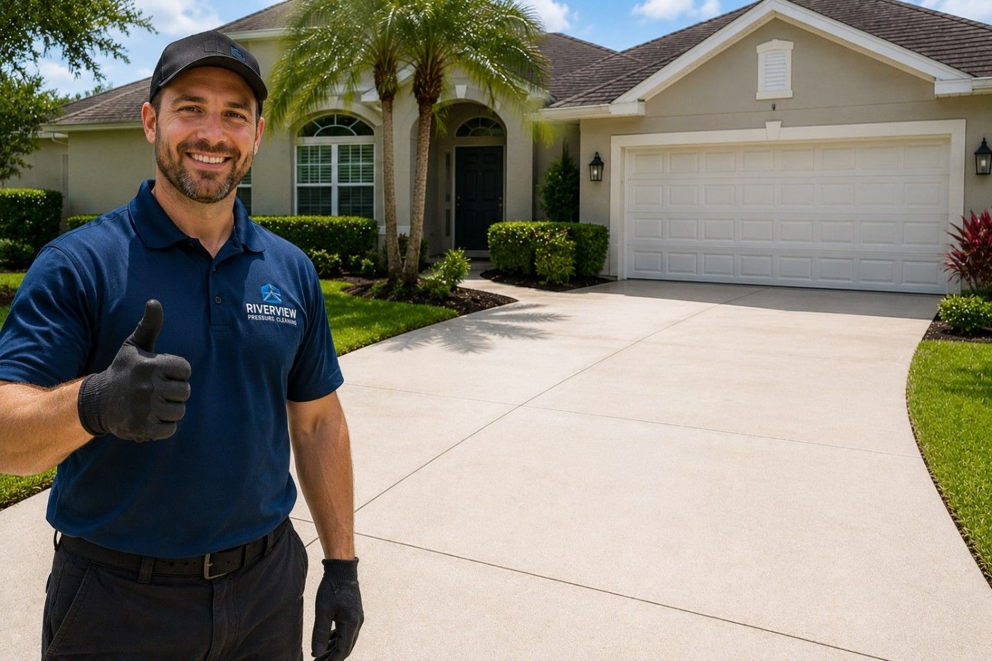 Clean driveway after pressure washing showing long-lasting results