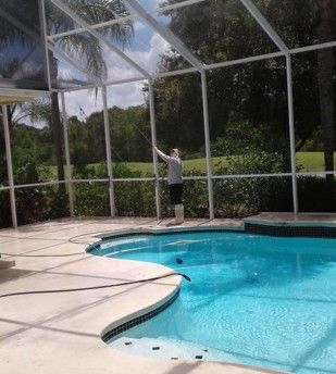 Cleaning pool cage screens and aluminum enclosure