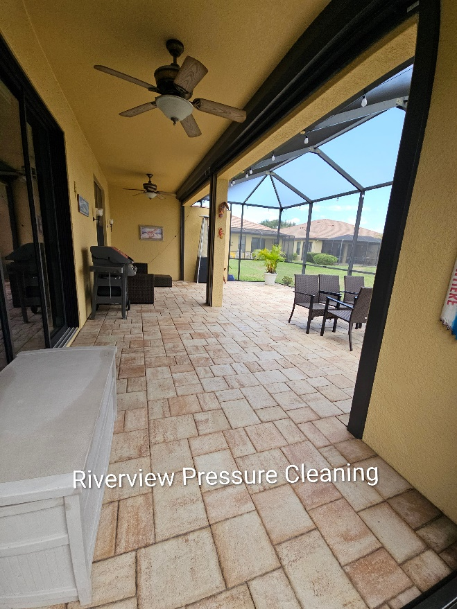 Clean lanai cage, screens, and pavers after pressure washing service in Apollo Beach FL
