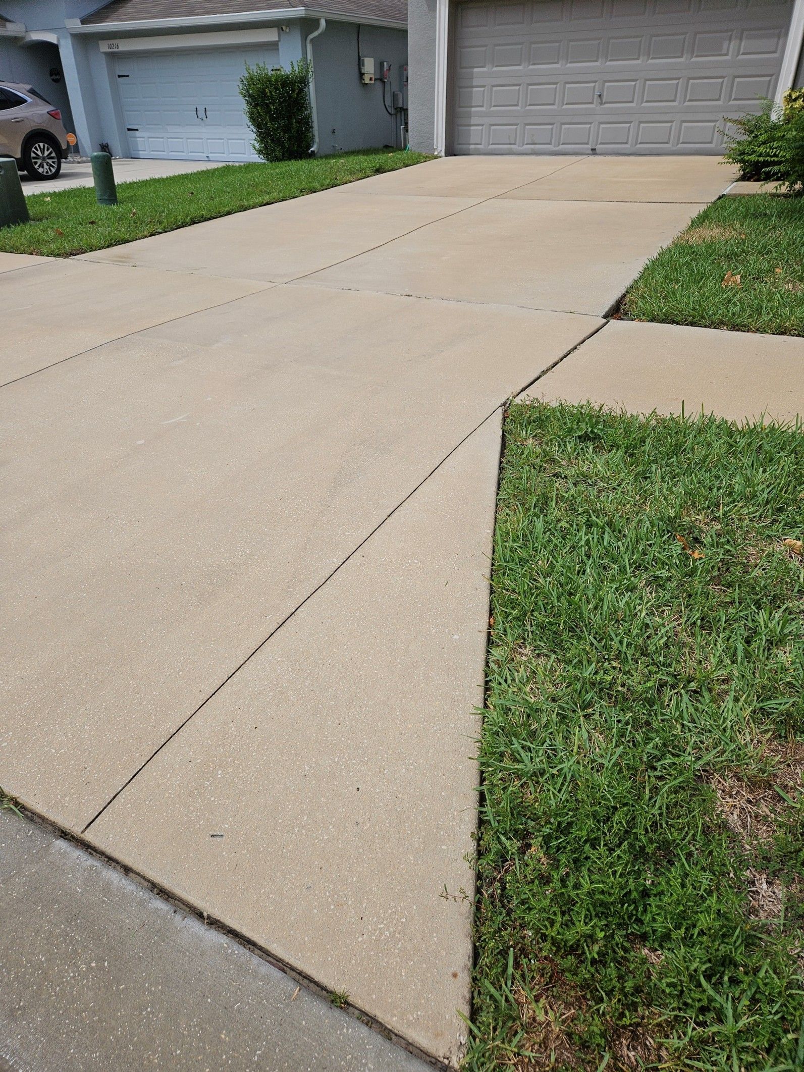 Driveway restored after professional pressure washing and algae removal