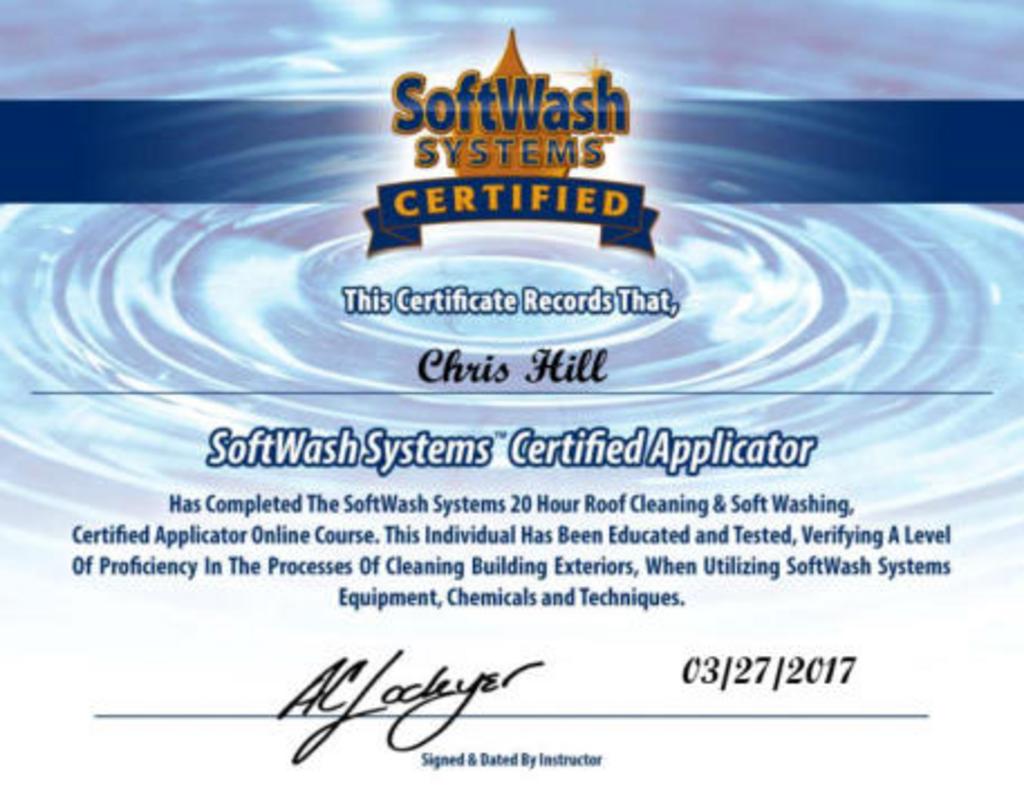 SoftWash Systems Certificate