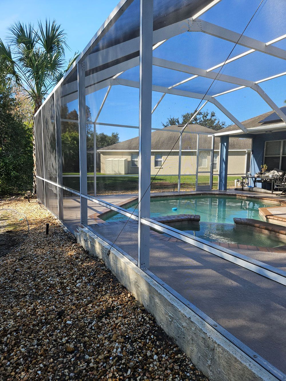 Clean pool cage screens after professional cleaning in Riverview FL