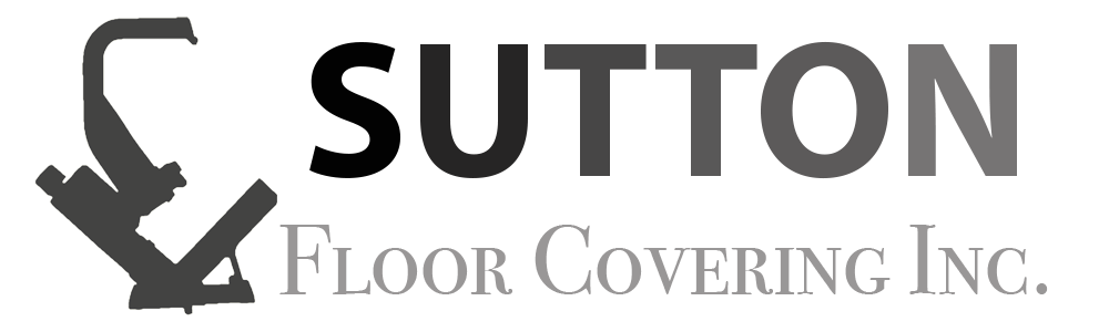 A black and white logo for sutton floor covering inc.