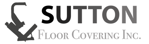 A black and white logo for sutton floor covering inc.