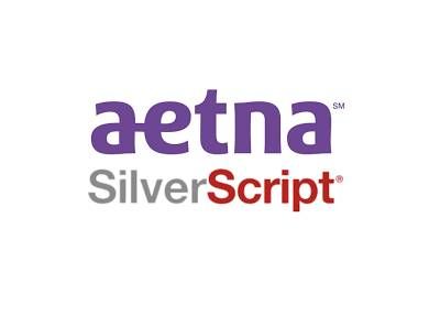 Aetna SilverScript logo in purple and red on a white background