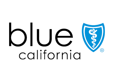 Blue California logo with a blue shield and white medical symbol on a white background