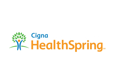 Cigna HealthSpring logo with green tree icon and blue-orange text on white background
