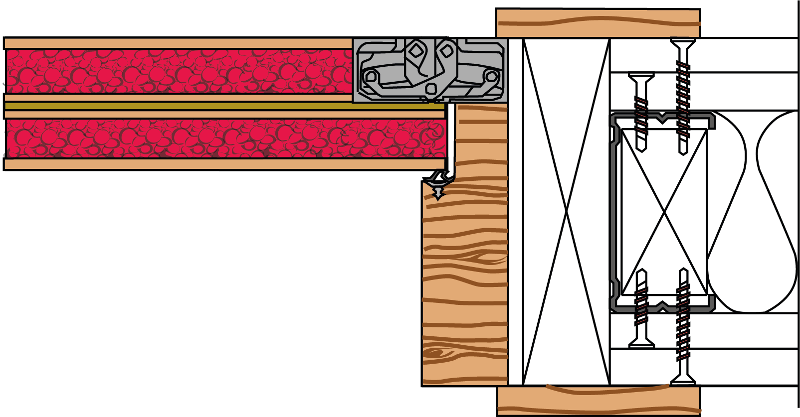 A drawing of a wooden beam with a metal bracket attached to it.
