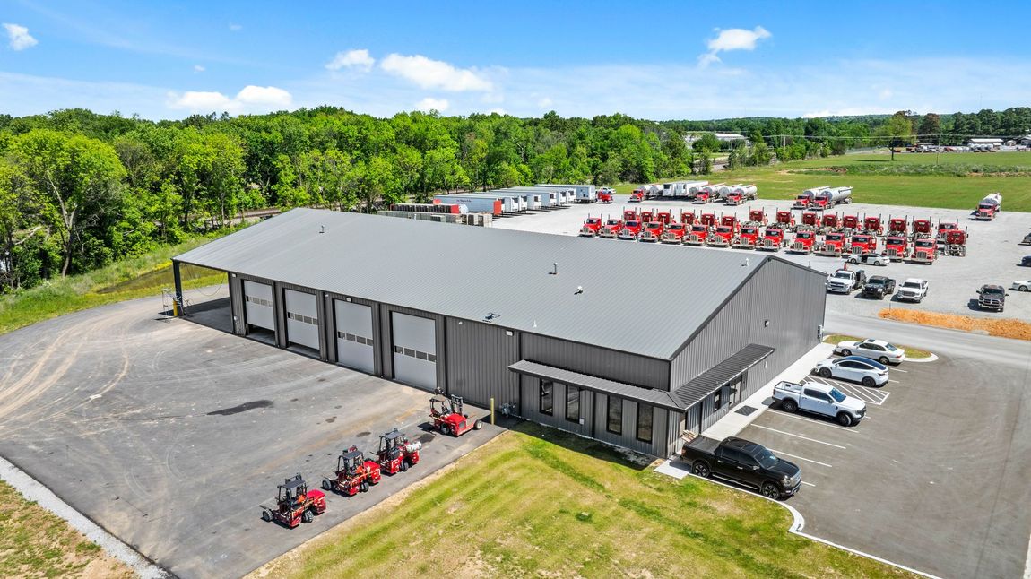 Drone View of a Commercial Metal Shop Building Manufactured by Quality Metal Building Systems in Gentry, Ar