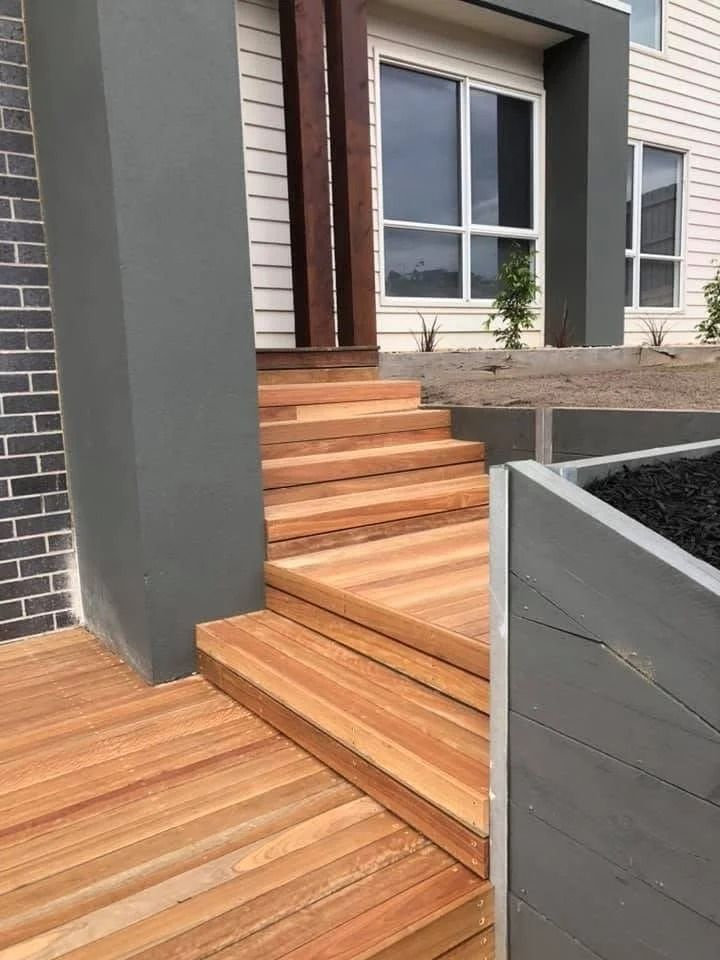 Wooden Steps and Deck Leading to A Modern Home's Entrance — MGP Landscaping in Geelong, VIC