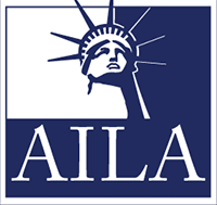 AILA logo with the Statue of Liberty in white and navy blue