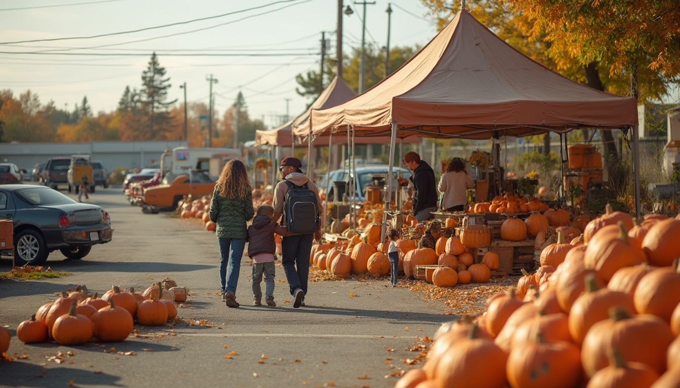 photo of people looking at pumpkins