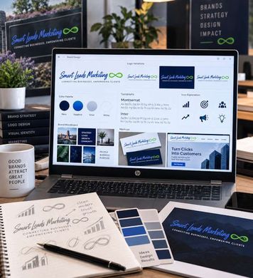 Laptop with Logo Design Services by Smart Leads