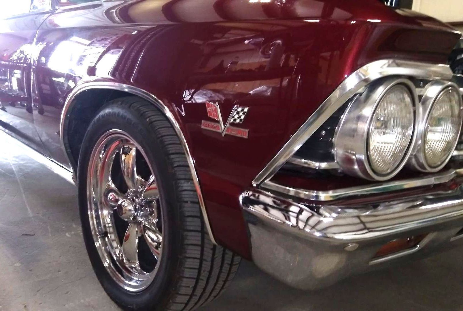 close up front profile of red car 