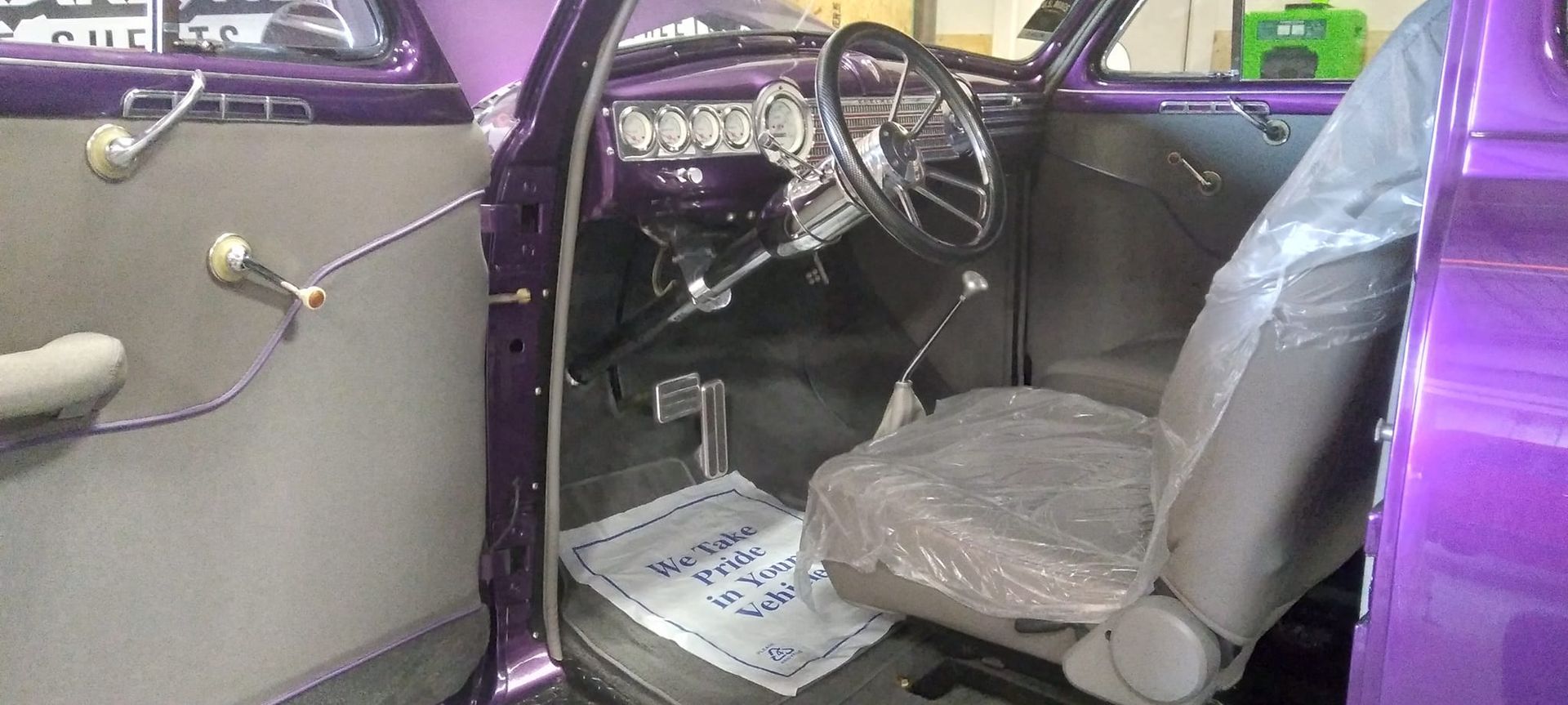 interior of a purple car 