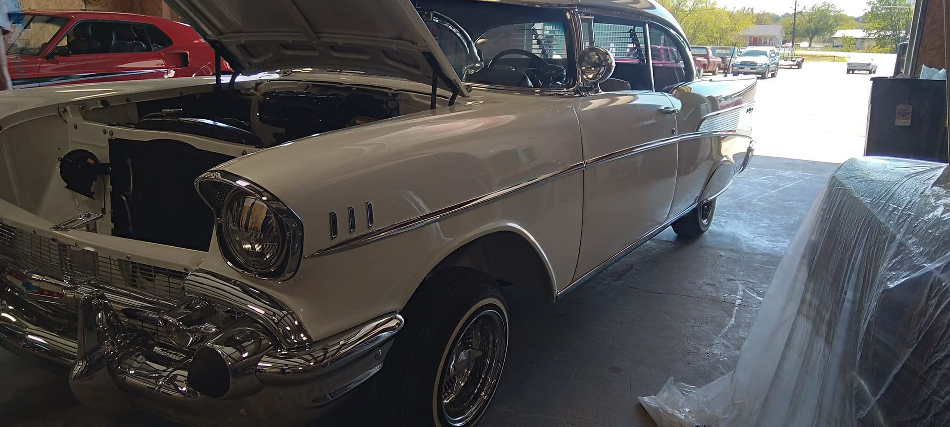 vintage car with hood open