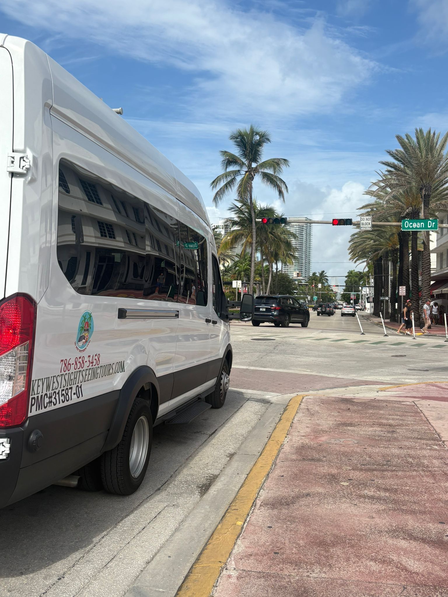 Hop on Hop off Miami Sightseeing Bus parked in Ocean Drive, part of the Miami 5 in 1 Hop on hop off tour