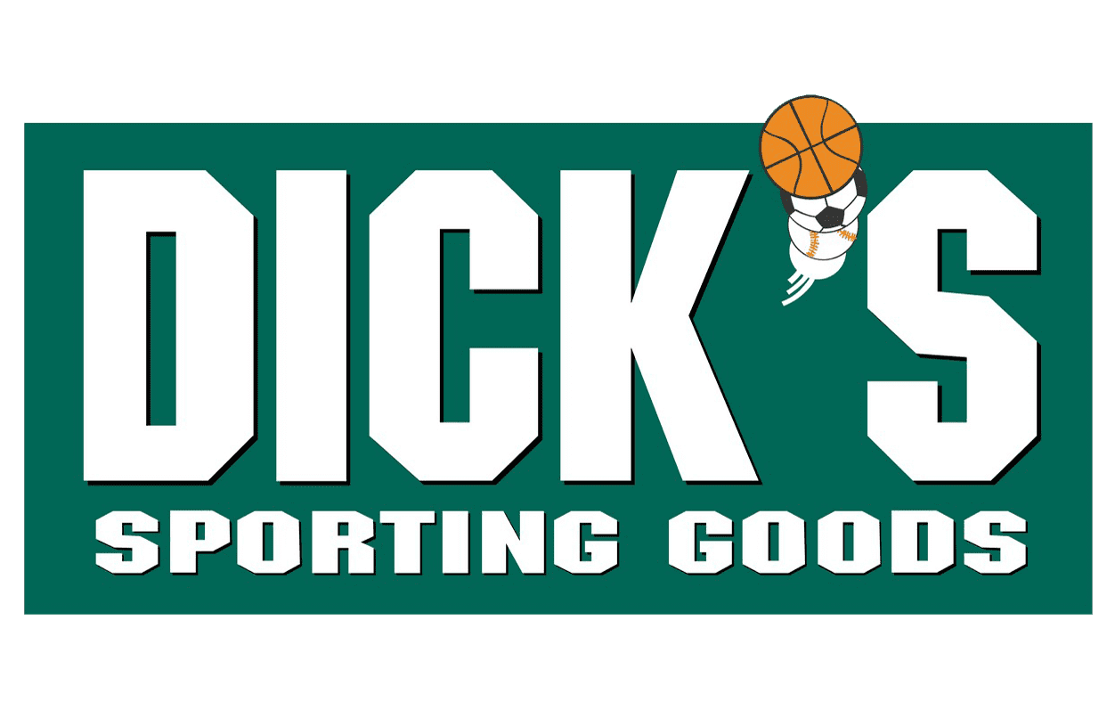 Dick’s Sporting Goods logo in white on green with an orange basketball in the apostrophe