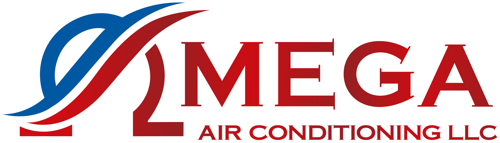 Omega Air Conditioning LLC logo with red and blue swoosh design