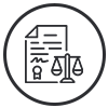 Legal document and scales of justice within a circle.