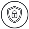 Shield icon with a lock, representing security and protection.