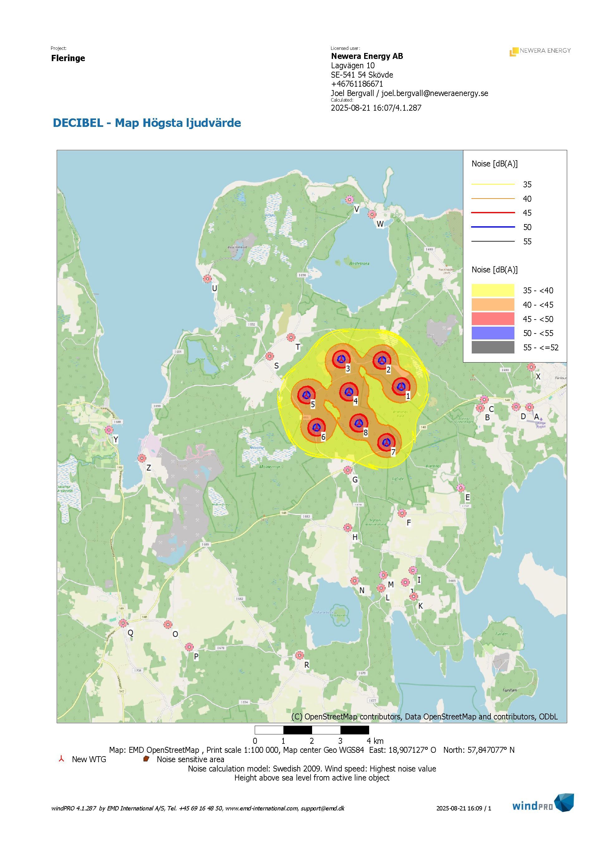 Karta som visar ett kluster av punkter med färgglada, koncentriska värmekartcirklar i ett skogsområde nära en kustlinje.