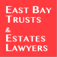 The logo for east bay trusts and estates lawyers is red and white.