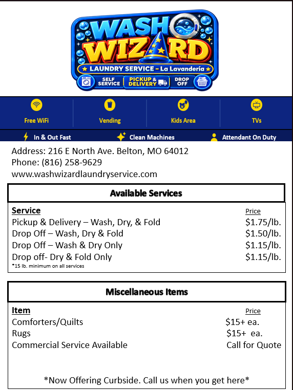 laundry services and prices in
 belton mo