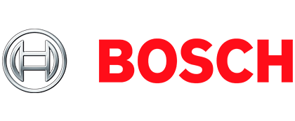 Bosch logo: silver emblem left, red 