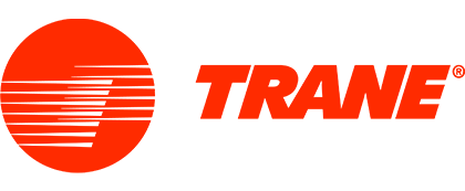 Trane logo: Orange circle with horizontal lines and 