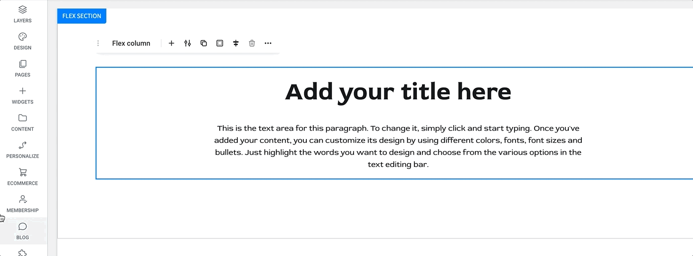 A slide editor with a selected text box reading “Add your title here” on a white canvas.
