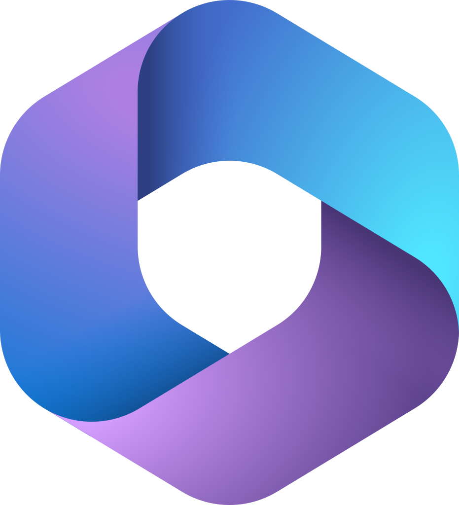 Blue, purple, and cyan abstract hexagonal logo with a white center opening