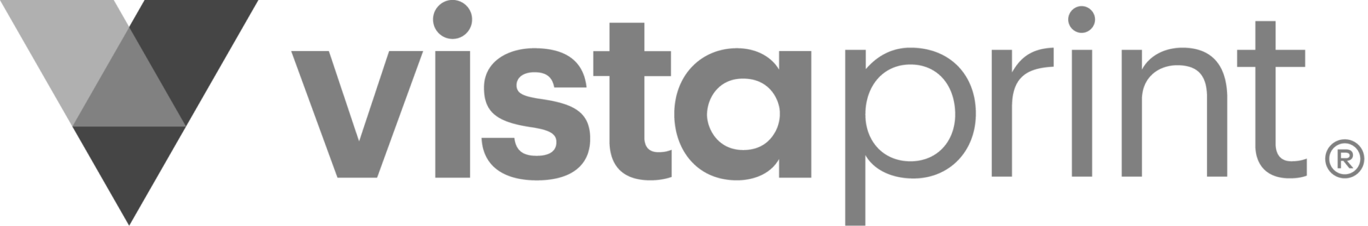 Vistaprint logo in gray and black with triangular icon and lowercase wordmark